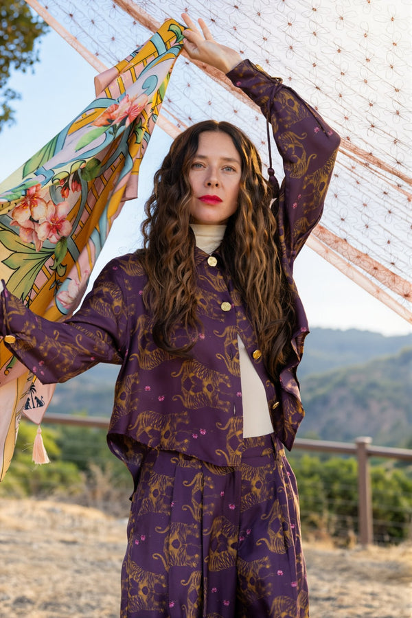 The Tarala print shirt on model