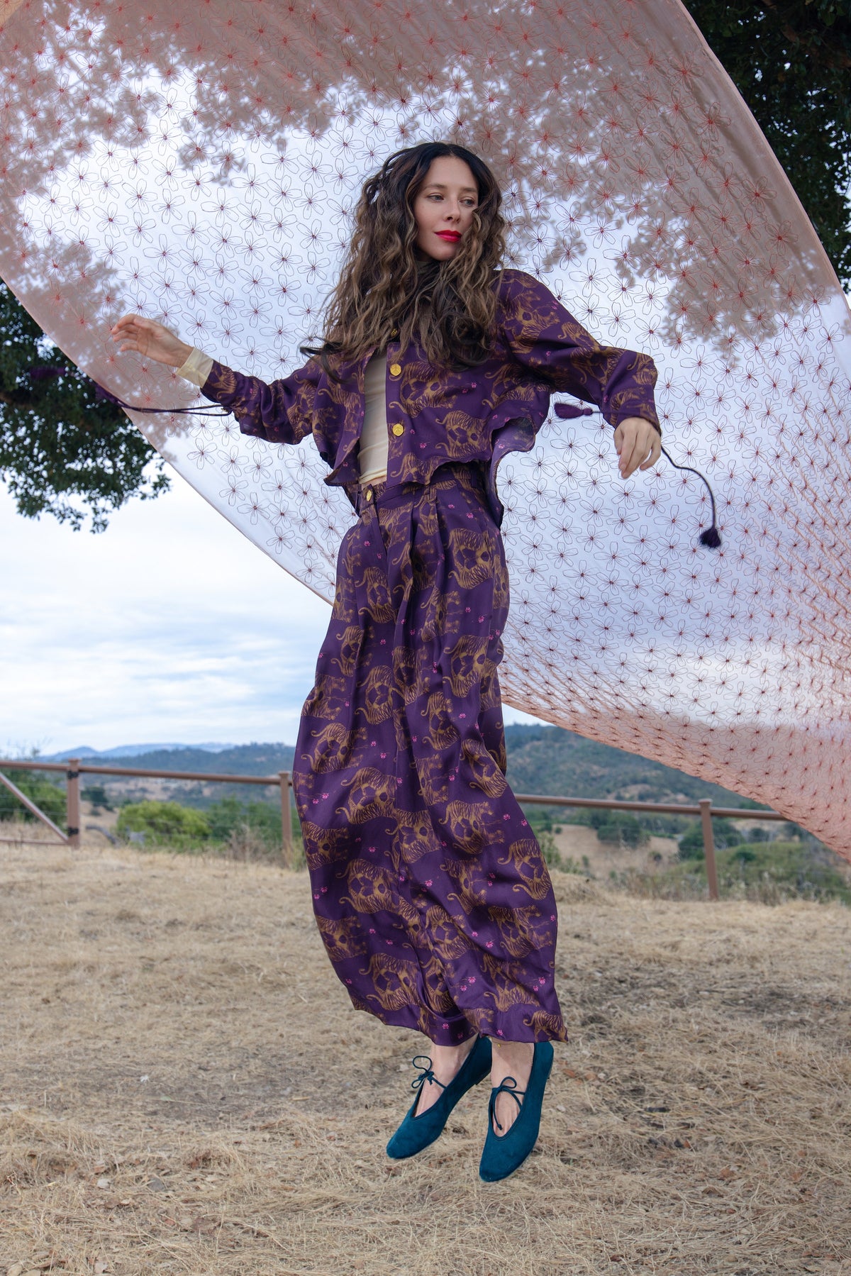 Still Water Tiger Printed Silk Shirt, campaign look 11