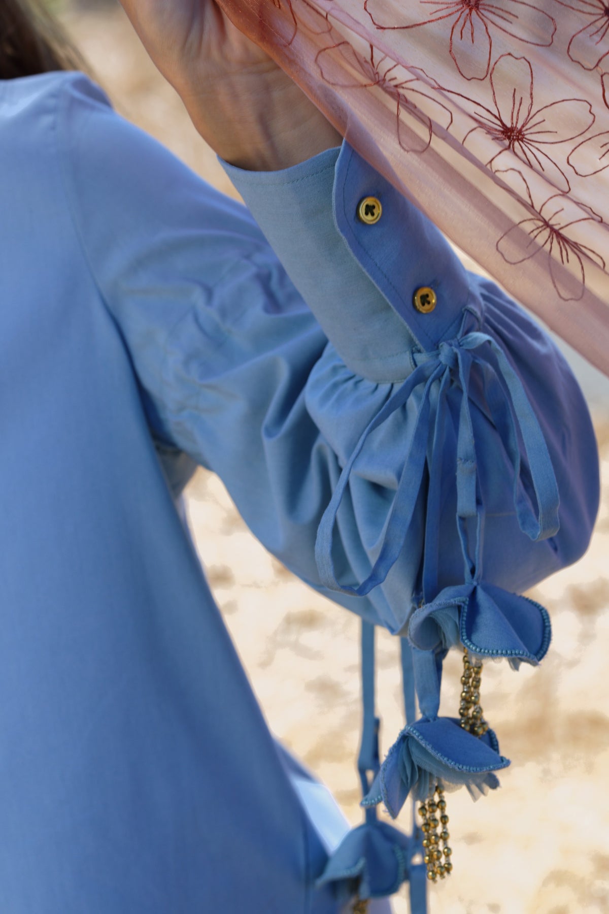 Asima button-down in Akshaya Blue, sleeve detail