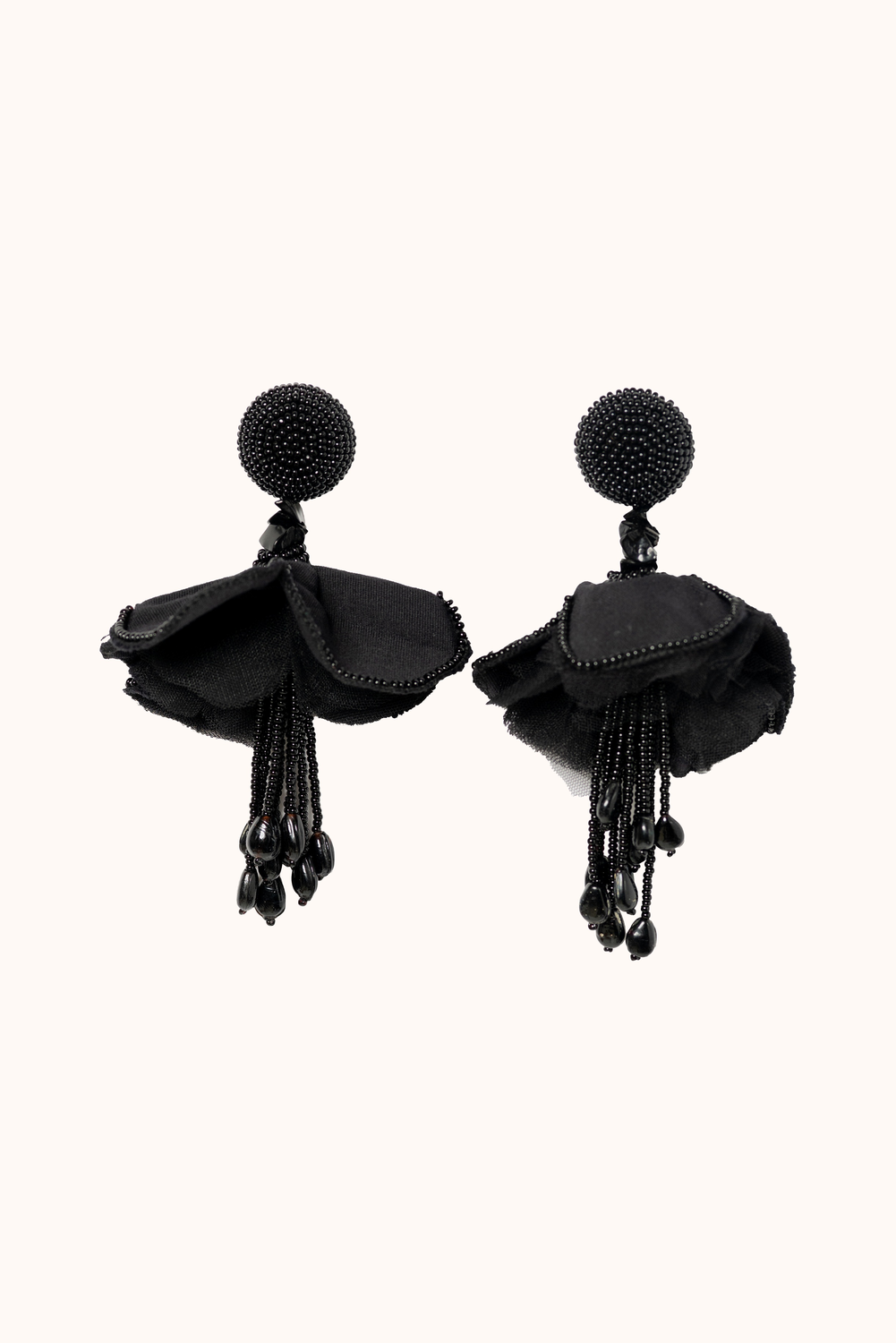 Black Beaded Hibiscus Earrings Maya.
