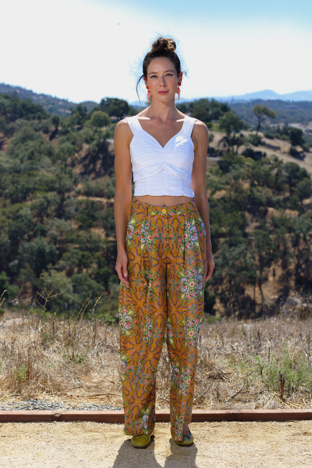 Cherry Blossom Print Silk Pleat Front Pant, Keli