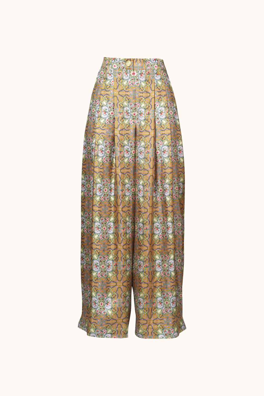 Cherry Blossom Print Silk Pleat Front Pant, Keli