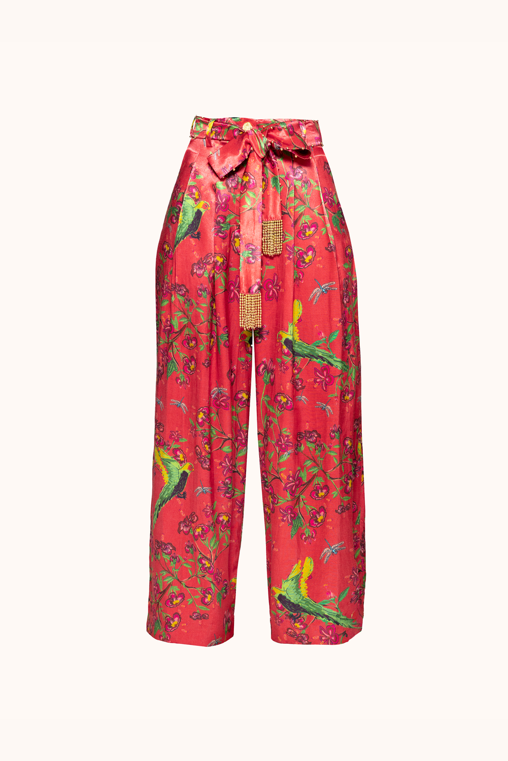 Red Pleated Wide-Leg Pants Maya
