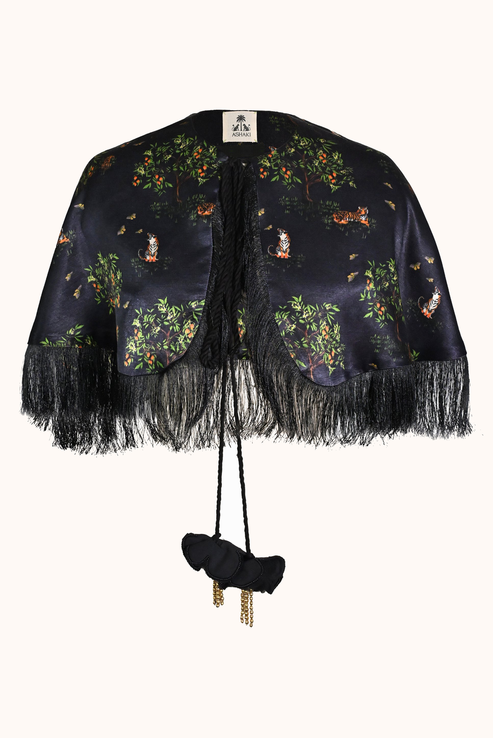 Shanti Tiger Black Fringe Cape