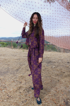 Tiger Printed Silk Pleat Front Pant, Tarala