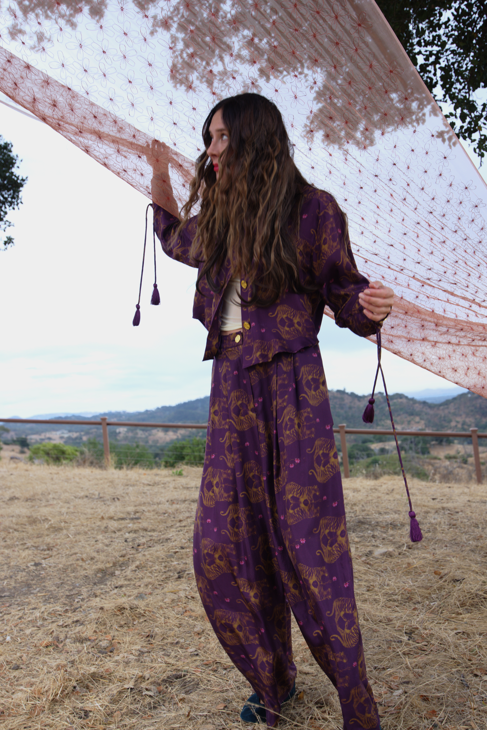 Tiger Printed Silk Pleat Front Pant, Tarala