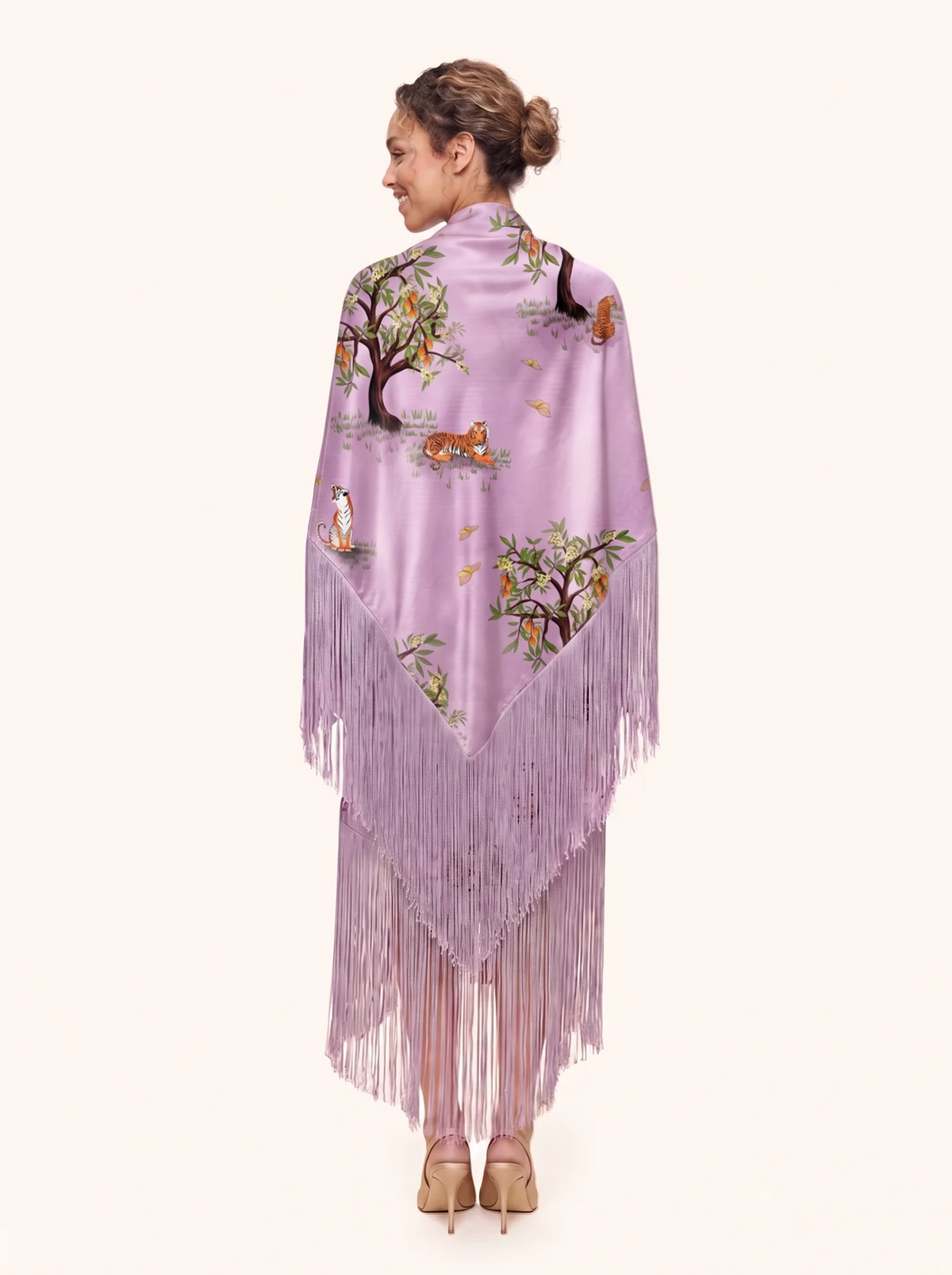 The Lilac Shanti Tiger Fringe Triangle Scarf