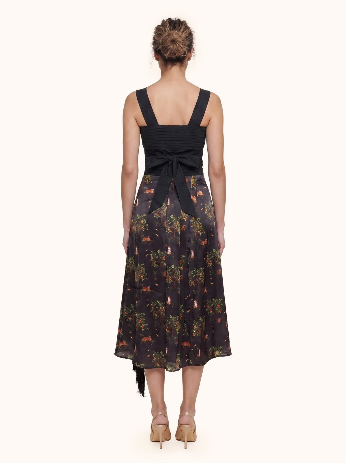 The Black Shanti Tiger Pleat Skirt with Fringe