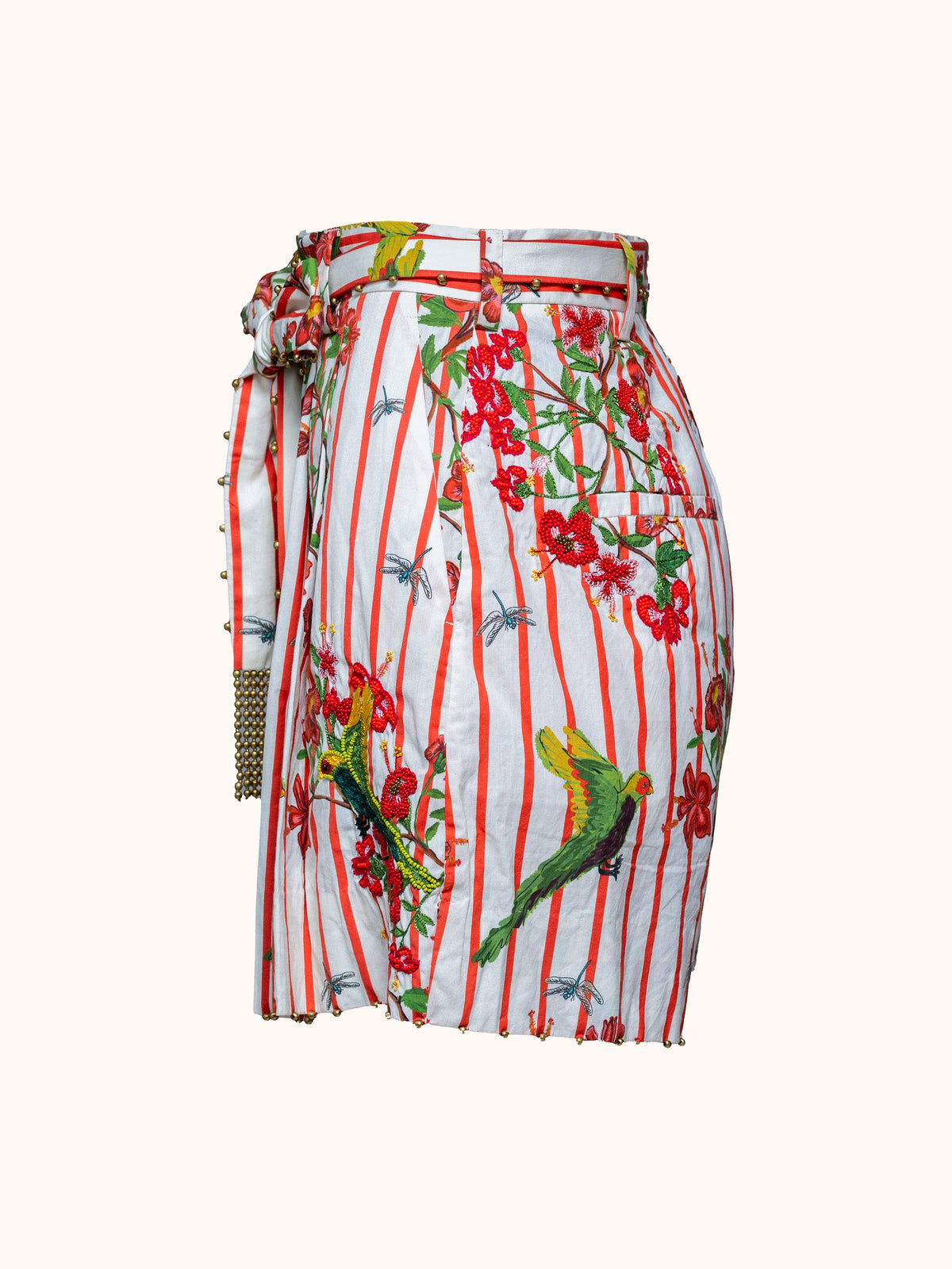 Ashaki The Maya Striped Cotton Short - ghost mannequin side, alternate