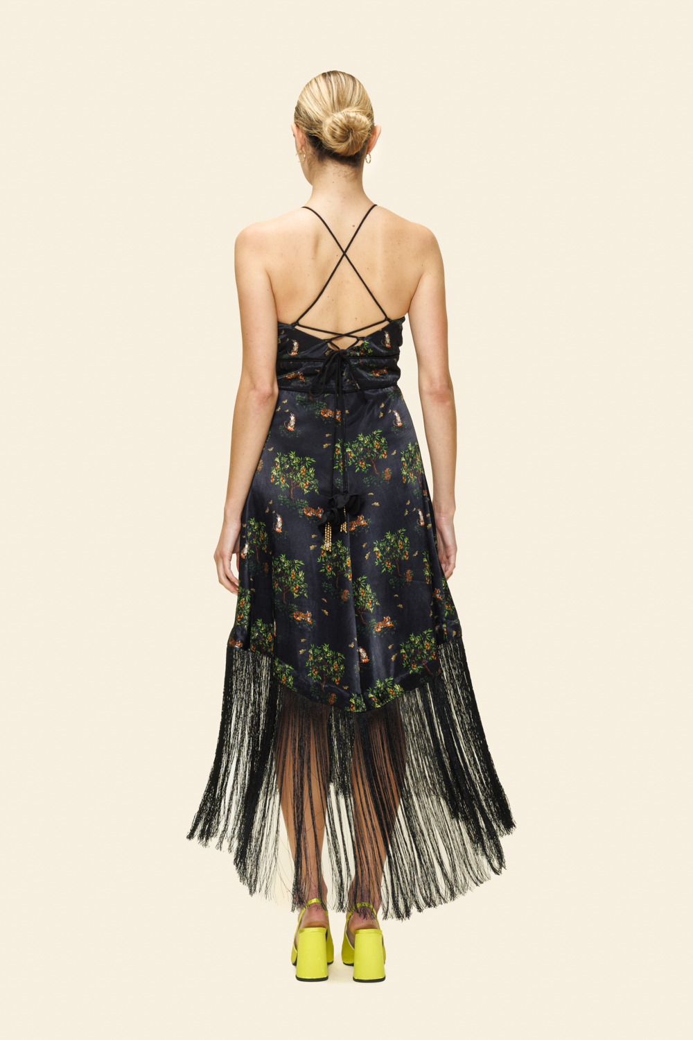 The Black Shanti Tiger Backless Fringe Dress