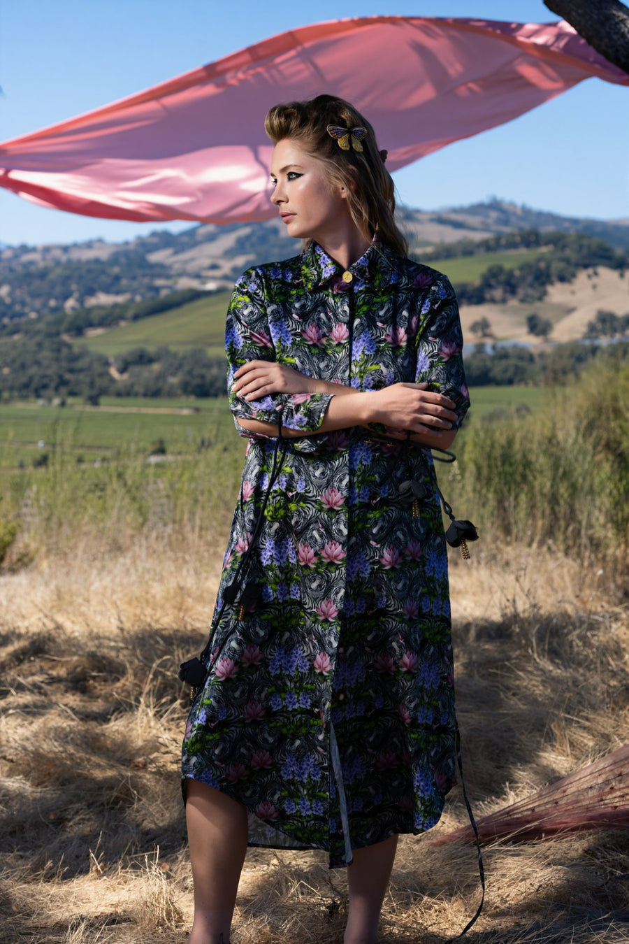 Pallava midi shirtdress with waist drawcords