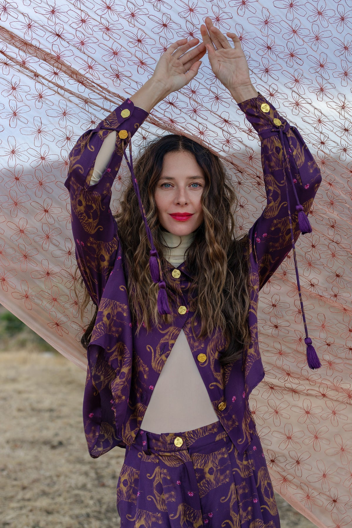 Still Water Tiger Printed Silk Shirt, campaign look 11