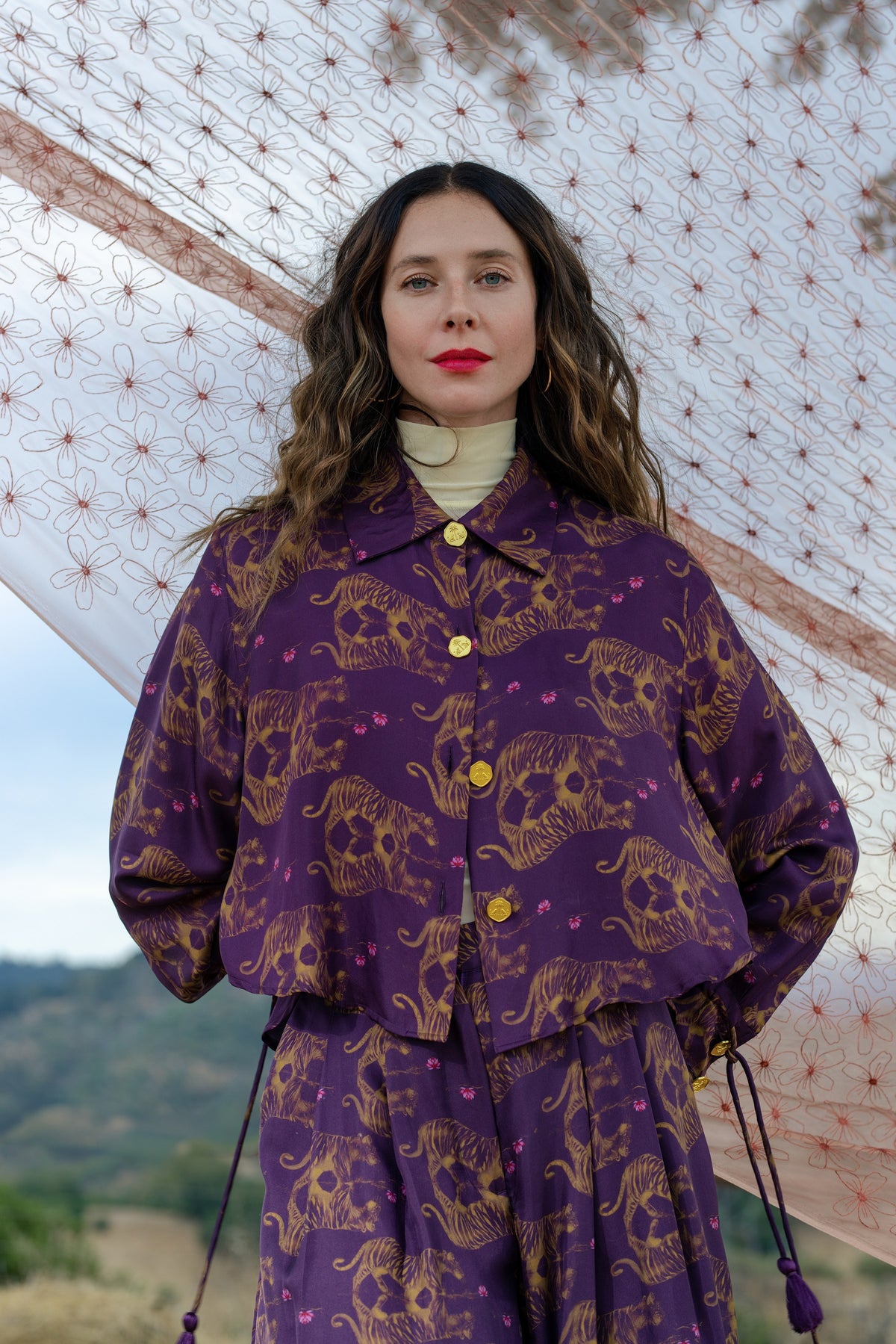 Still Water Tiger Printed Silk Shirt, campaign look 11