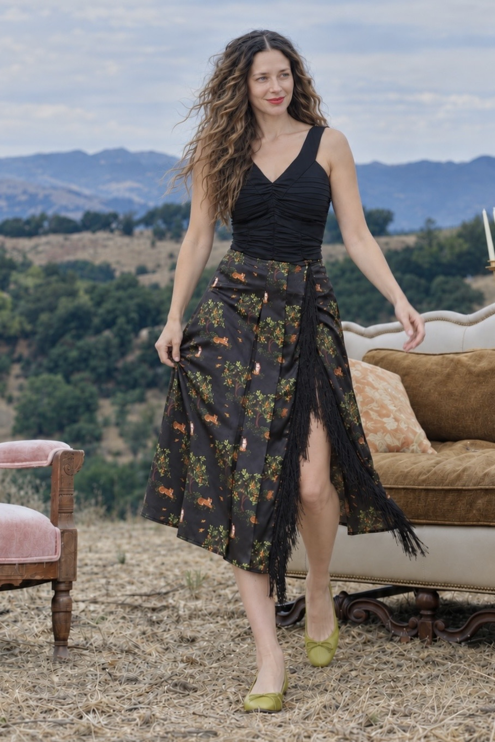 Adhara Black Pleated Sleeveless Top