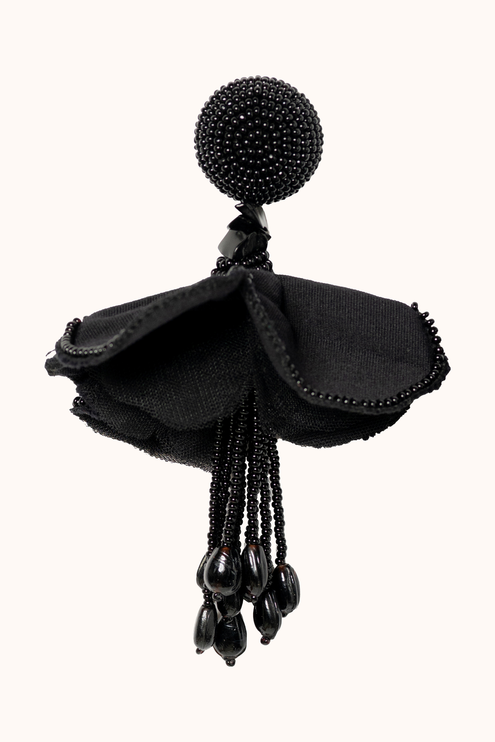 Black Beaded Hibiscus Earrings Maya.