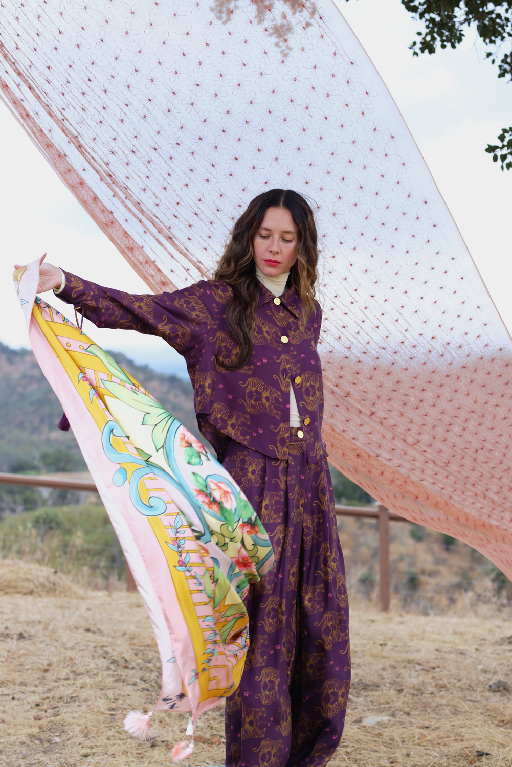 Cherry Blossom Print Silk Scarf, Keli