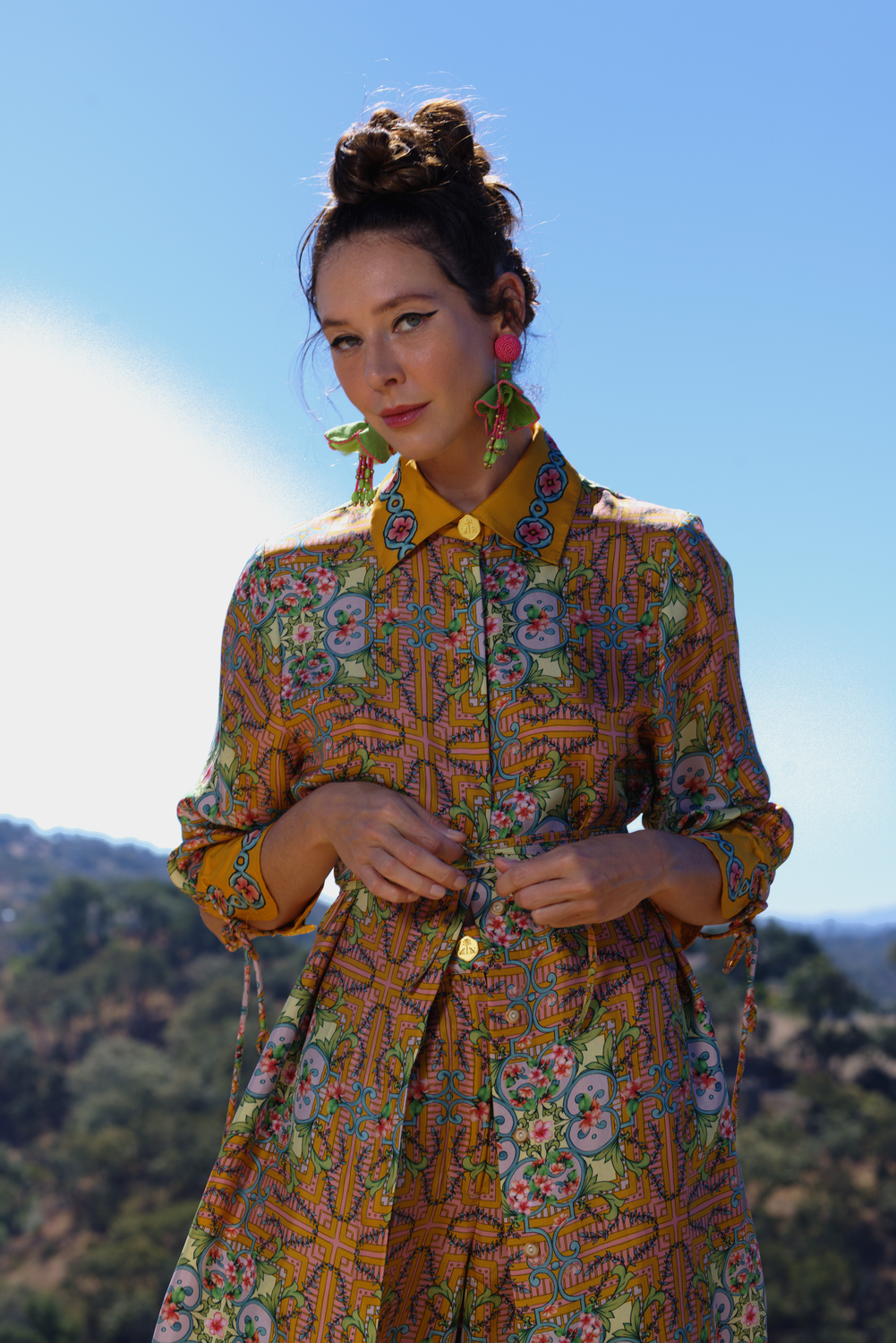 Cherry Blossom Print Silk Midi Shirtdress, Keli