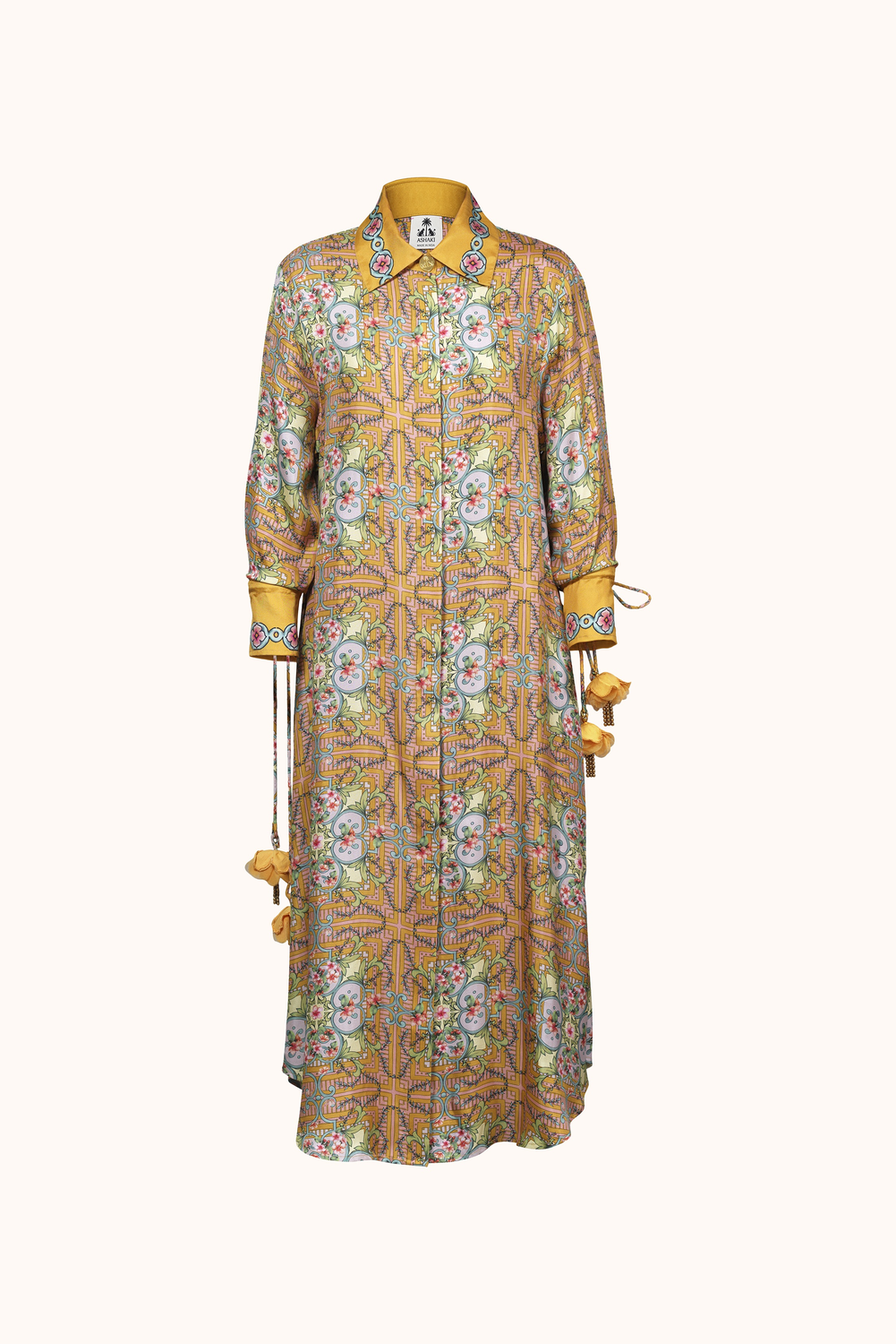 Cherry Blossom Print Silk Midi Shirtdress, Keli