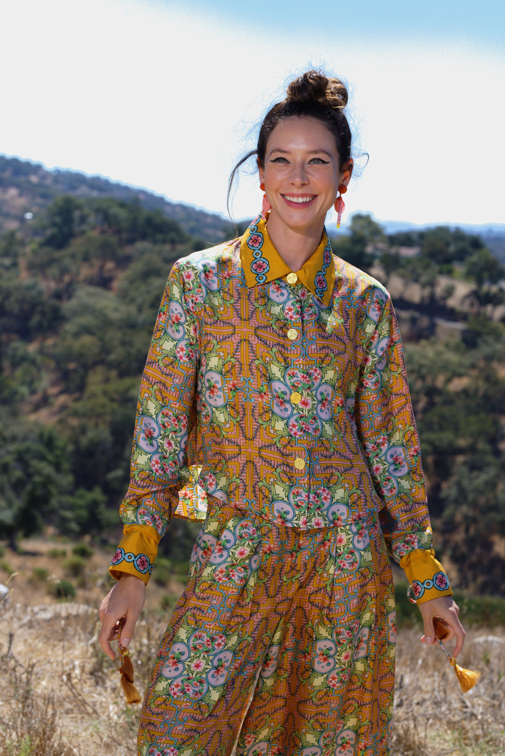 Cherry Blossom Print Silk Shirt, Keli