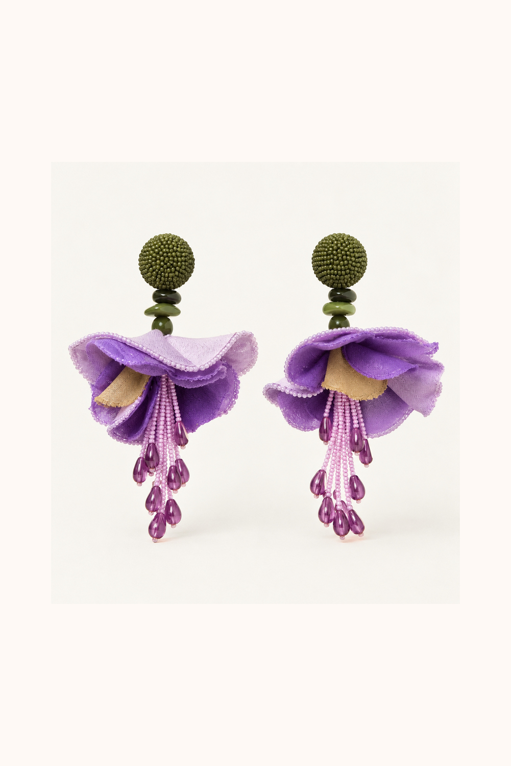 Lilac Beaded Hibiscus Jahba Earrings Maya