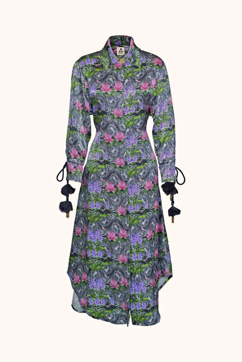 Lotus, Water Hyacinth and Tiger Print Midi Shirtdress, Pallava