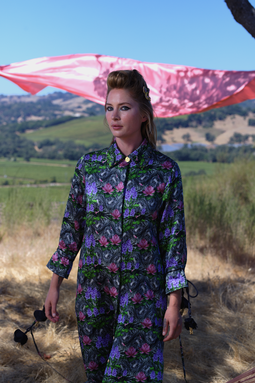Lotus, Water Hyacinth and Tiger Print Midi Shirtdress, Pallava