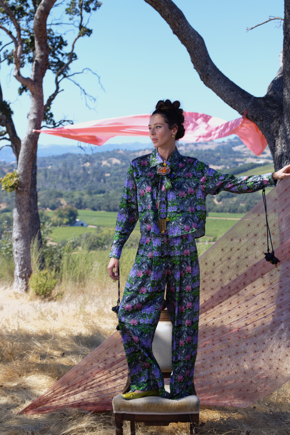 Lotus, Water Hyacinth and Tiger Print Pleat Front Pant, Pallava