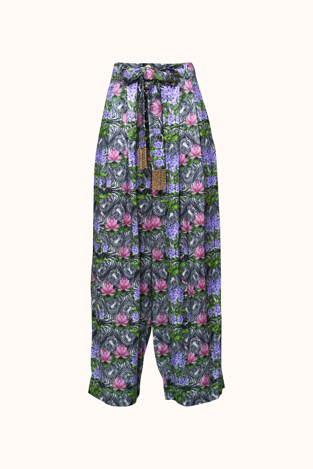 Lotus, Water Hyacinth and Tiger Print Pleat Front Pant, Pallava