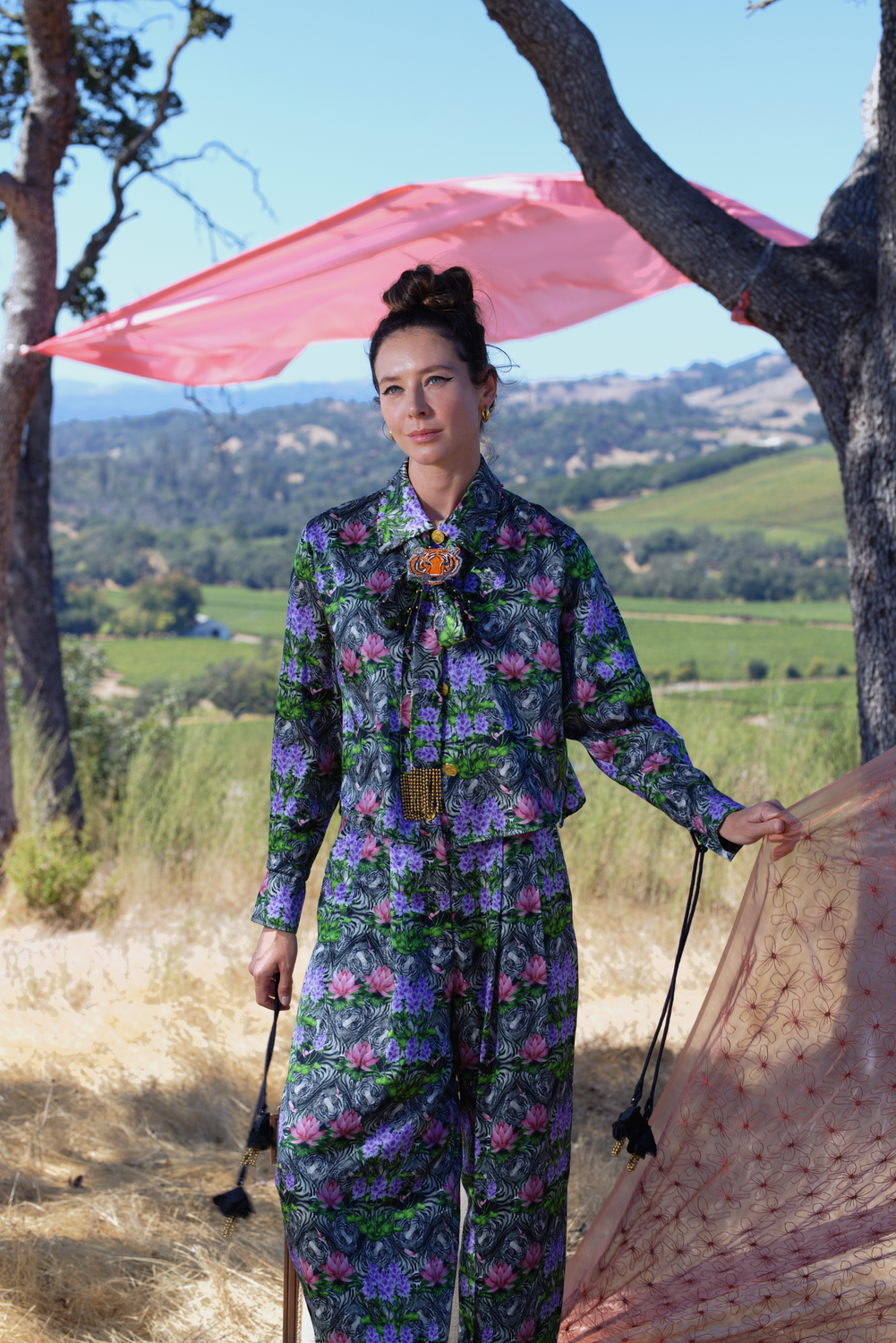 Lotus, Water Hyacinth and Tiger Print Pleat Front Pant, Pallava