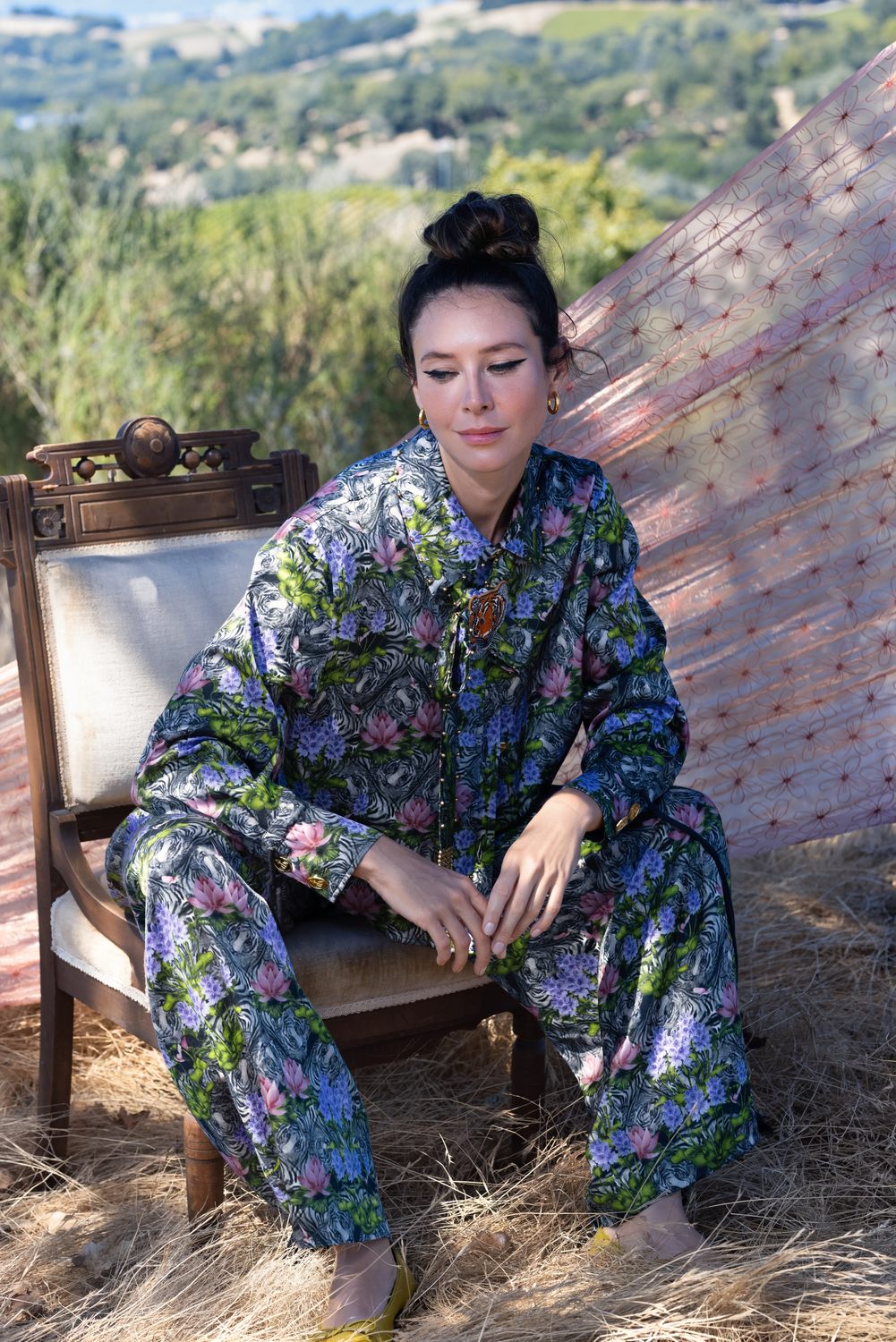 Lotus, Water Hyacinth and Tiger Printed Blouse, Pallava