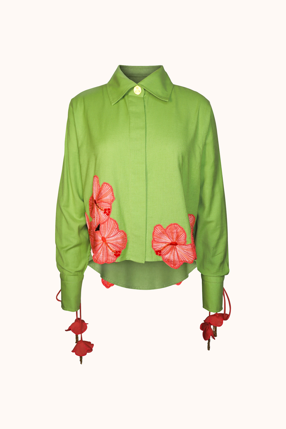Prana Bloom Green Embroidered Linen Shirt, front