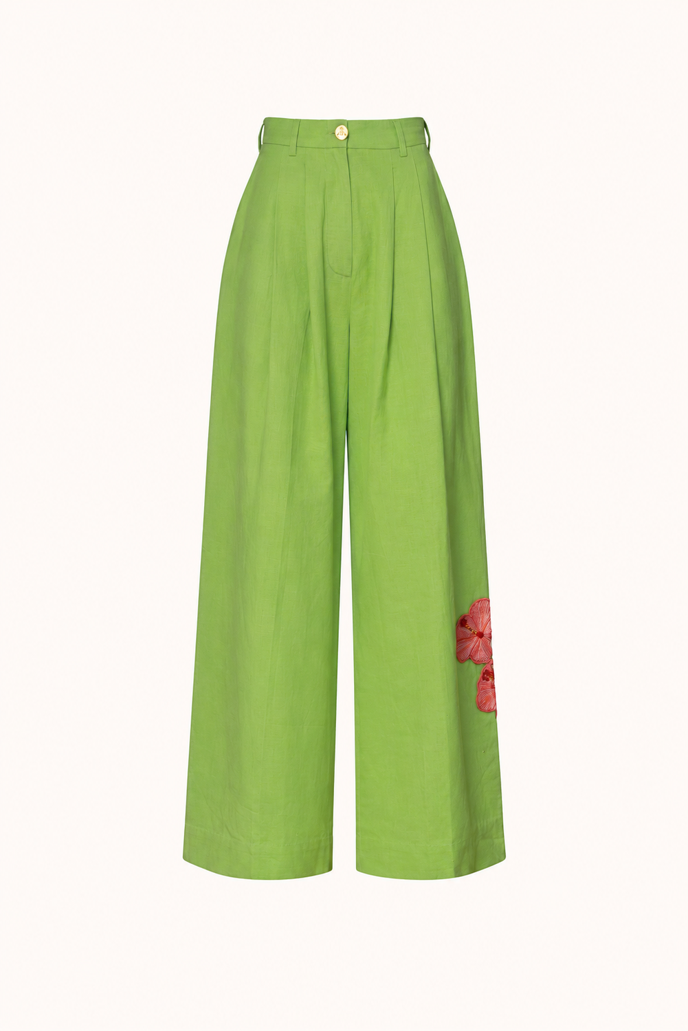 Prana Bloom Green Pleated Linen Pants, front