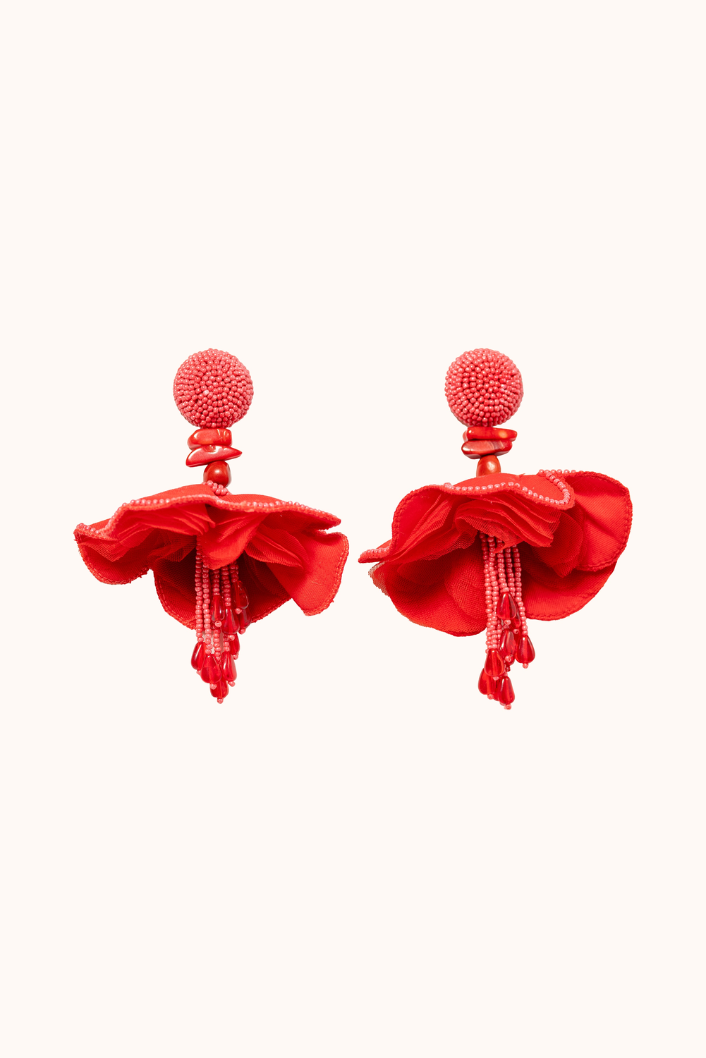 Red Beaded Hibiscus Earrings Maya