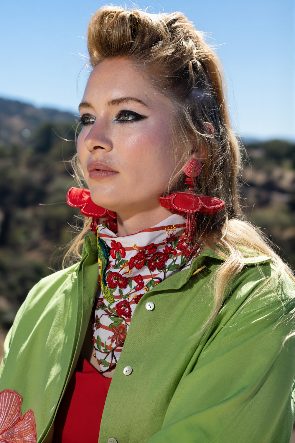Red Beaded Hibiscus Earrings Maya