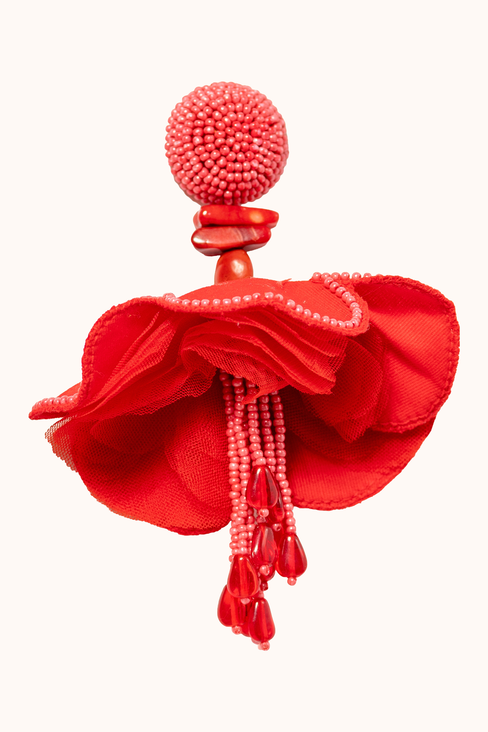 Red Beaded Hibiscus Earrings Maya
