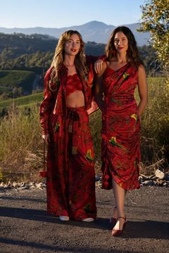 Red Pleated Wide-Leg Pants Maya