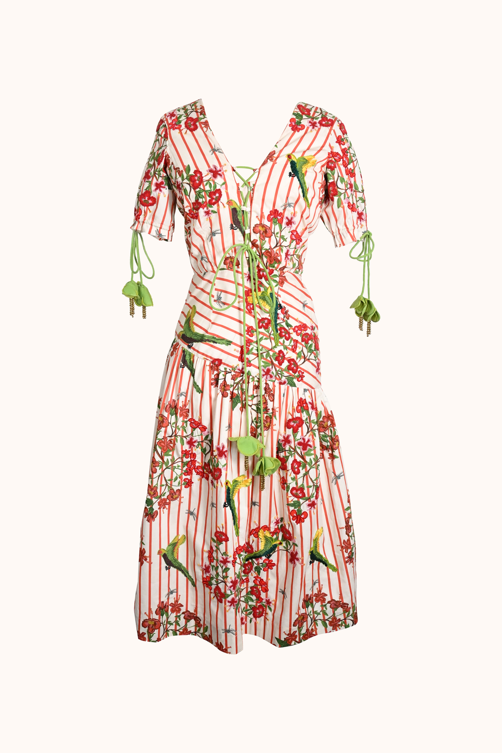 Red-Striped Cotton Midi Dress Maya