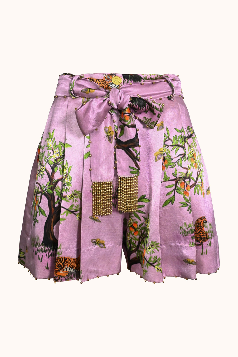 Shanti Tiger Lilac Pleated Shorts