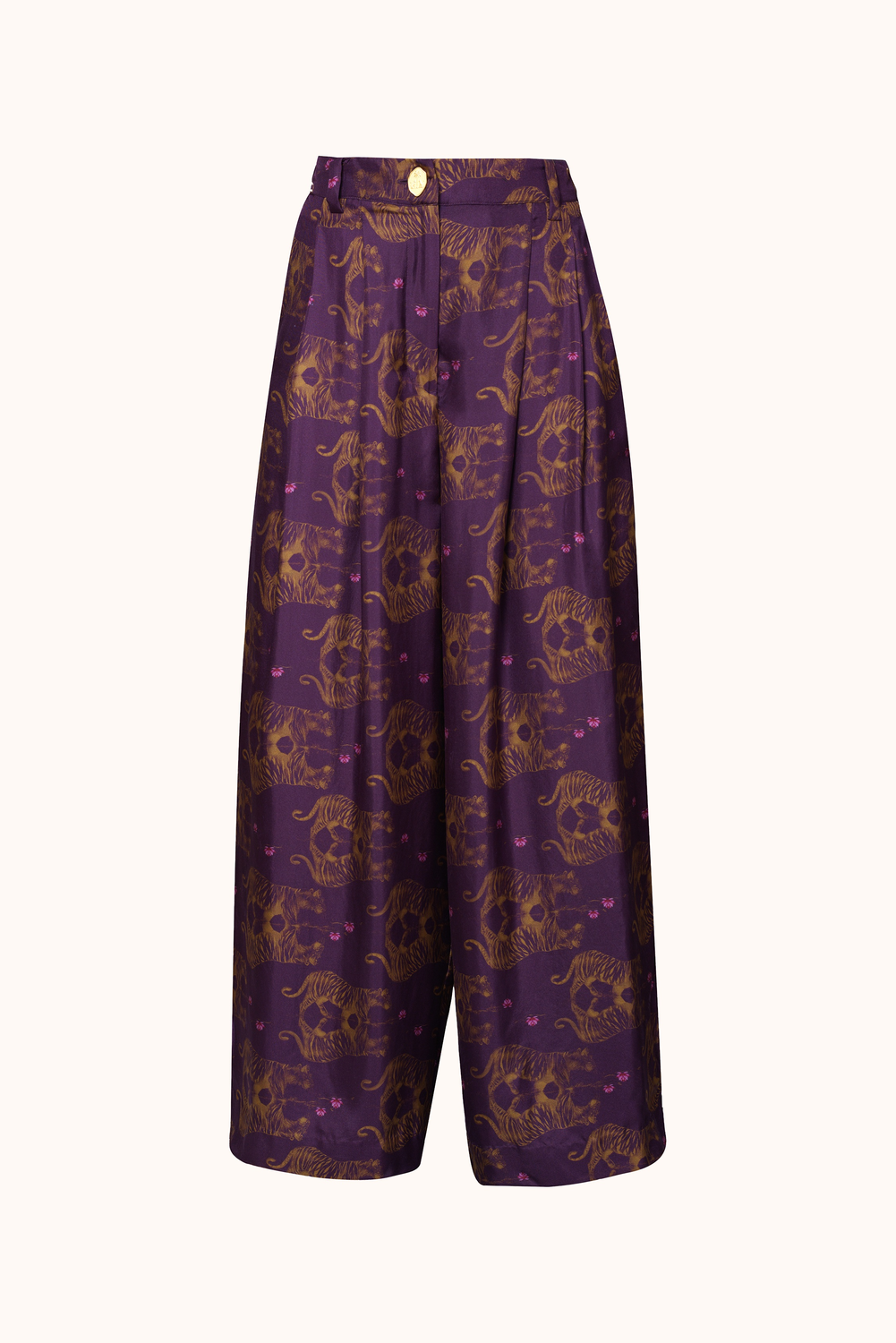 Tiger Printed Silk Pleat Front Pant, Tarala