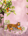 Pink fabric with a tiger and tree design, resembling a scarf.