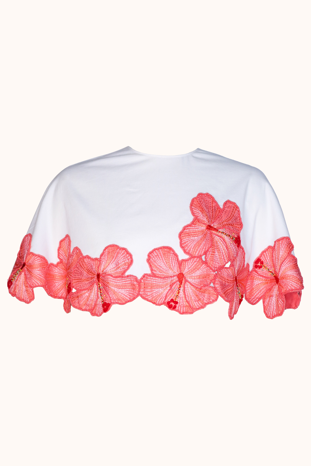 Ashaki Prana Bloom White Embroidered Cape - ghost mannequin front