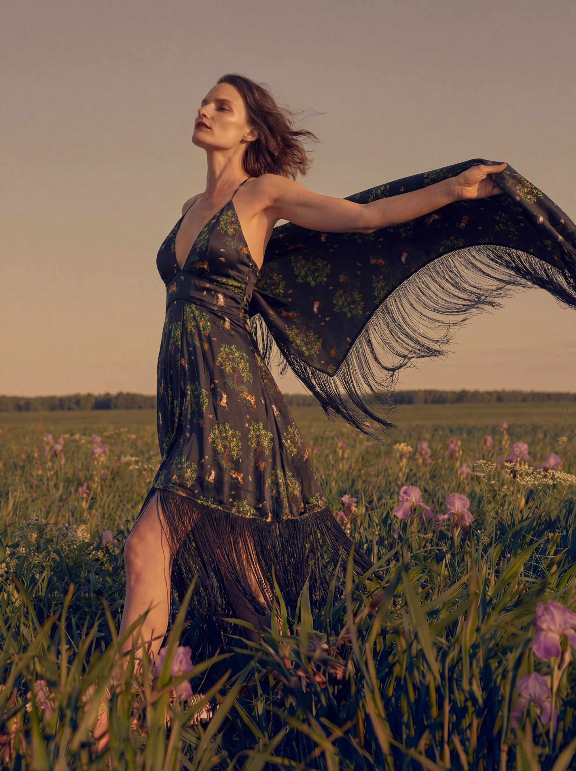 The Black Shanti Tiger Backless Fringe Dress