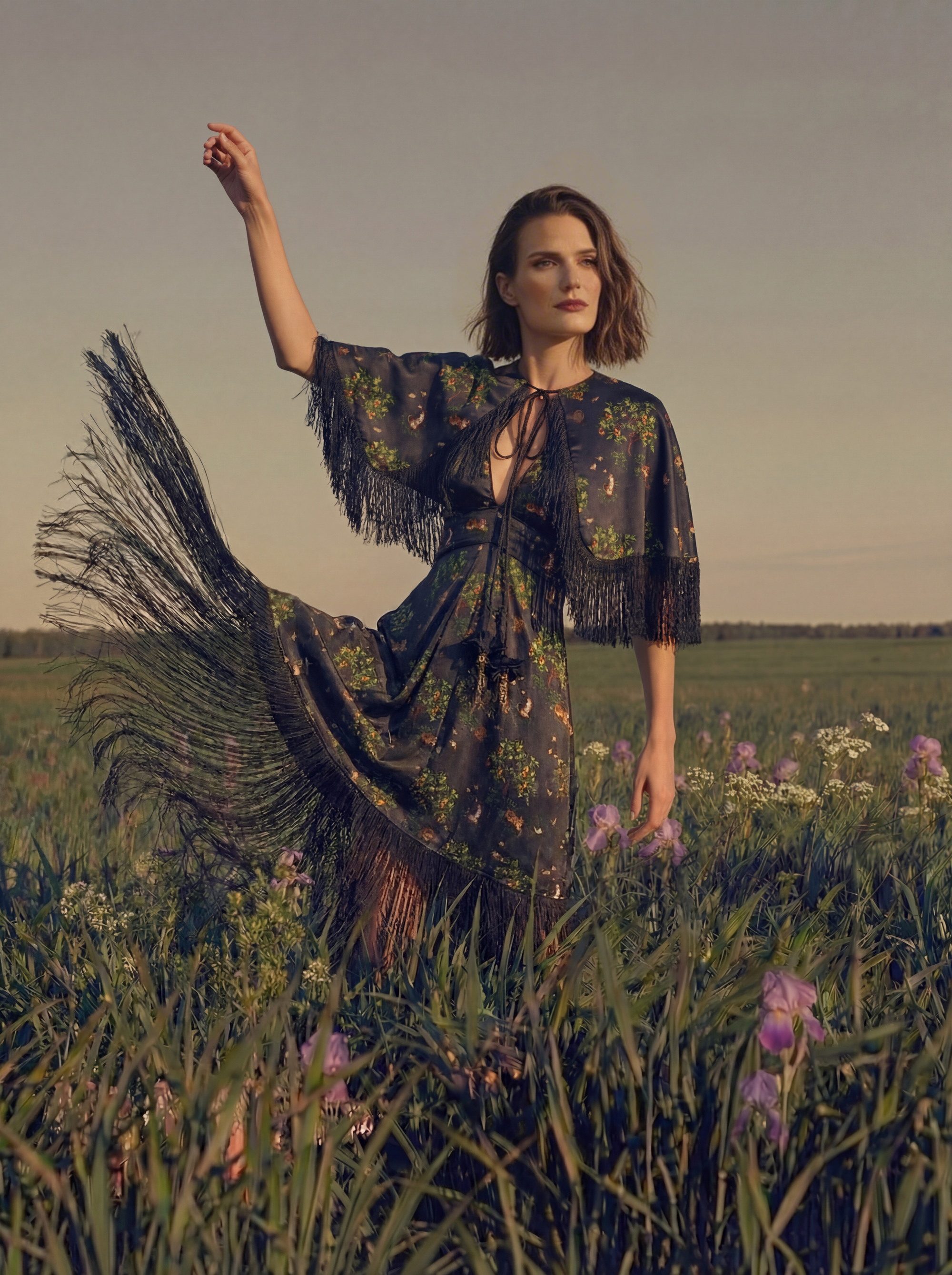 The Black Tiger Fringe Cape with Embellishments