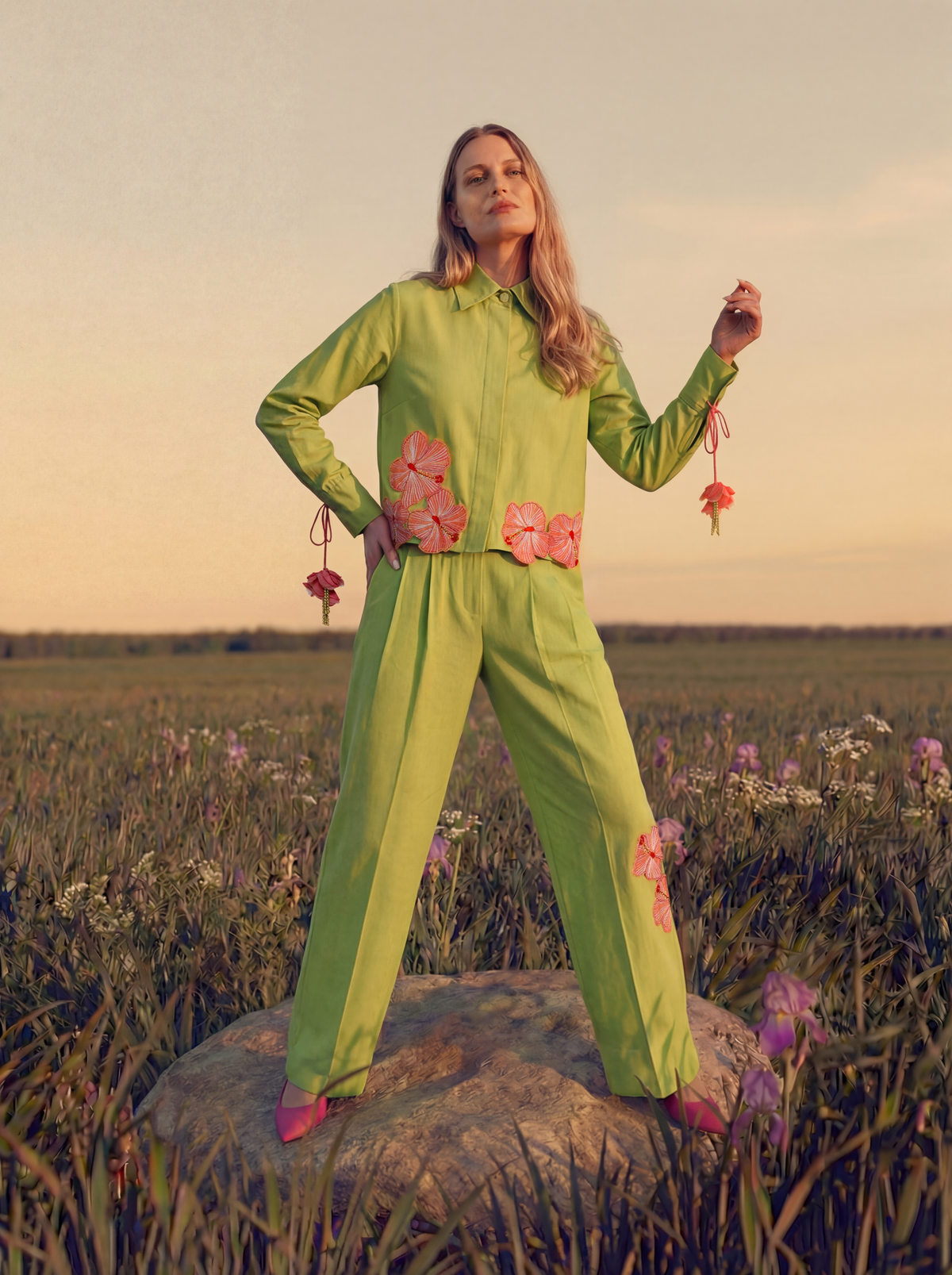 Prana Bloom Green Embroidered Linen Shirt
