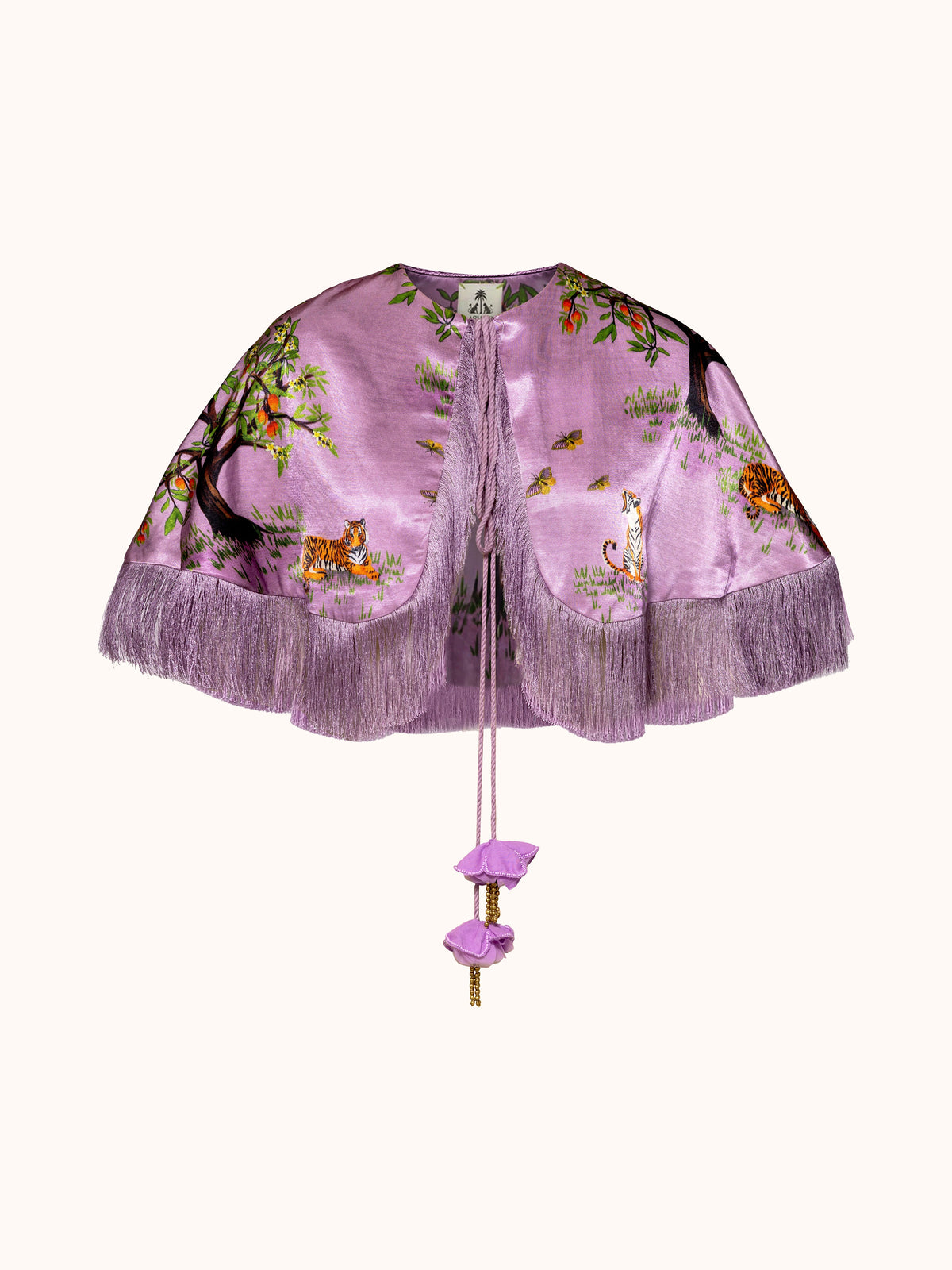 Ashaki Lilac Shanti Tiger Fringe Cape - ghost mannequin front