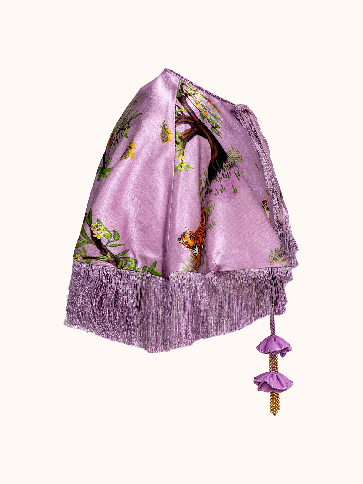 Ashaki Lilac Shanti Tiger Fringe Cape - ghost mannequin side, alternate