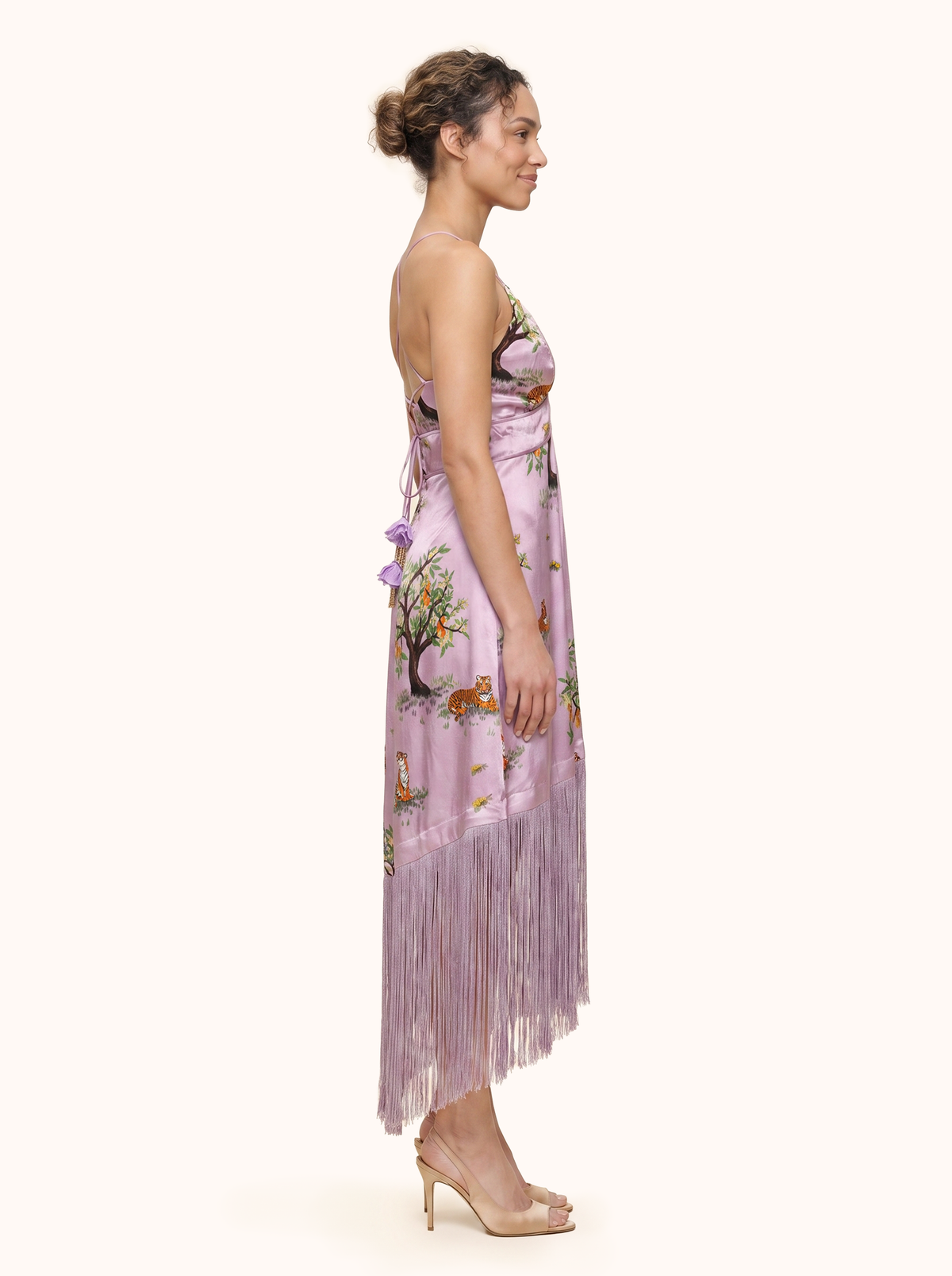 Lilac Shanti Tiger Backless Fringe Dress