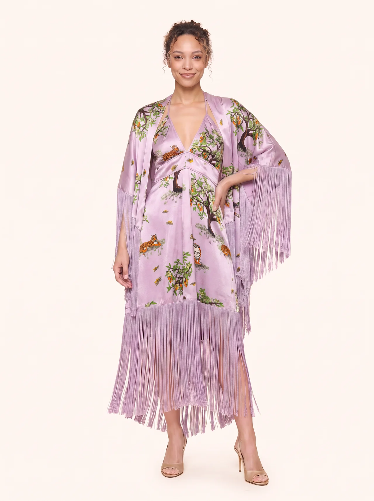 The Lilac Shanti Tiger Fringe Triangle Scarf