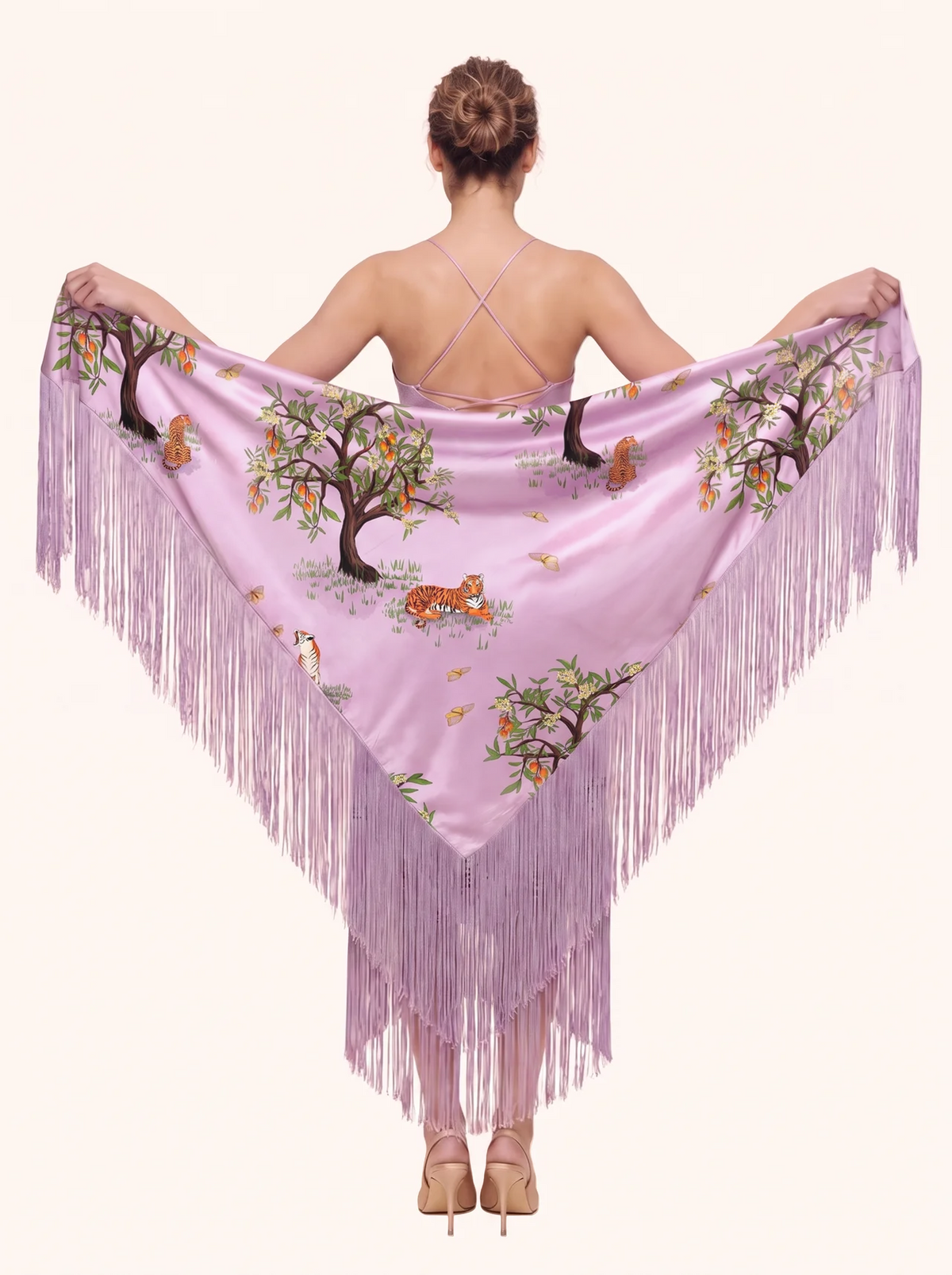 The Lilac Shanti Tiger Fringe Triangle Scarf