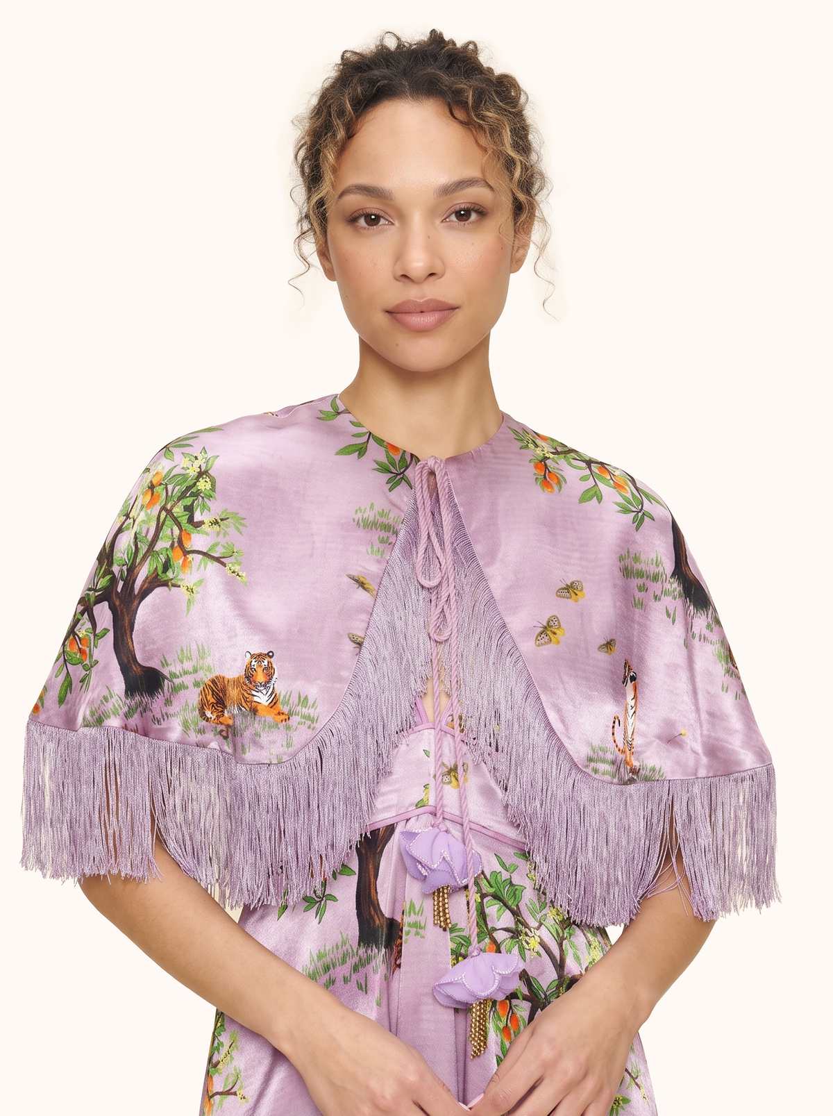 Lilac Shanti Tiger Fringe Cape